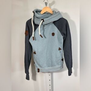 Naketano Colorblock Hoodie – Blue & Gray Raglan Pullover medium